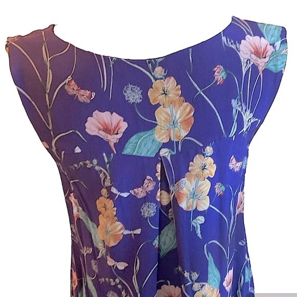 Anthropologie HD in Paris Hidden Isle Floral Sleeveless Silk Dress w/ Pockets 4 - Picture 4 of 9